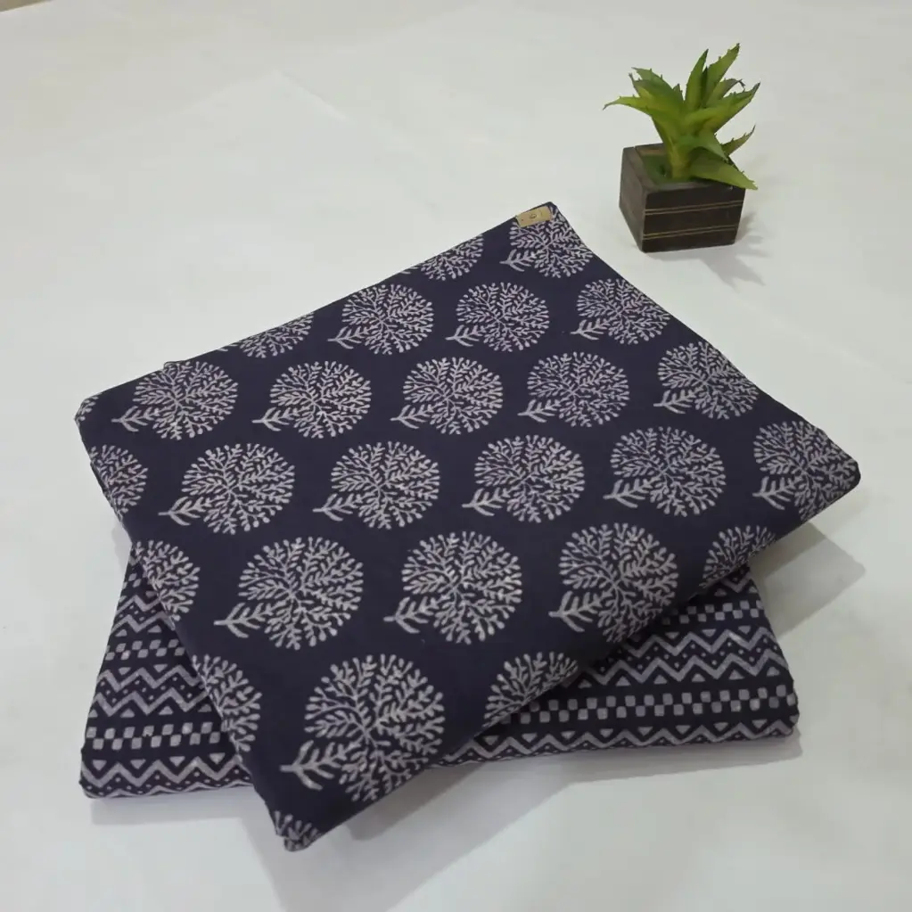 Hand Block Print Cotton Suit Fabric Combo (5m, 2 Pc Set)