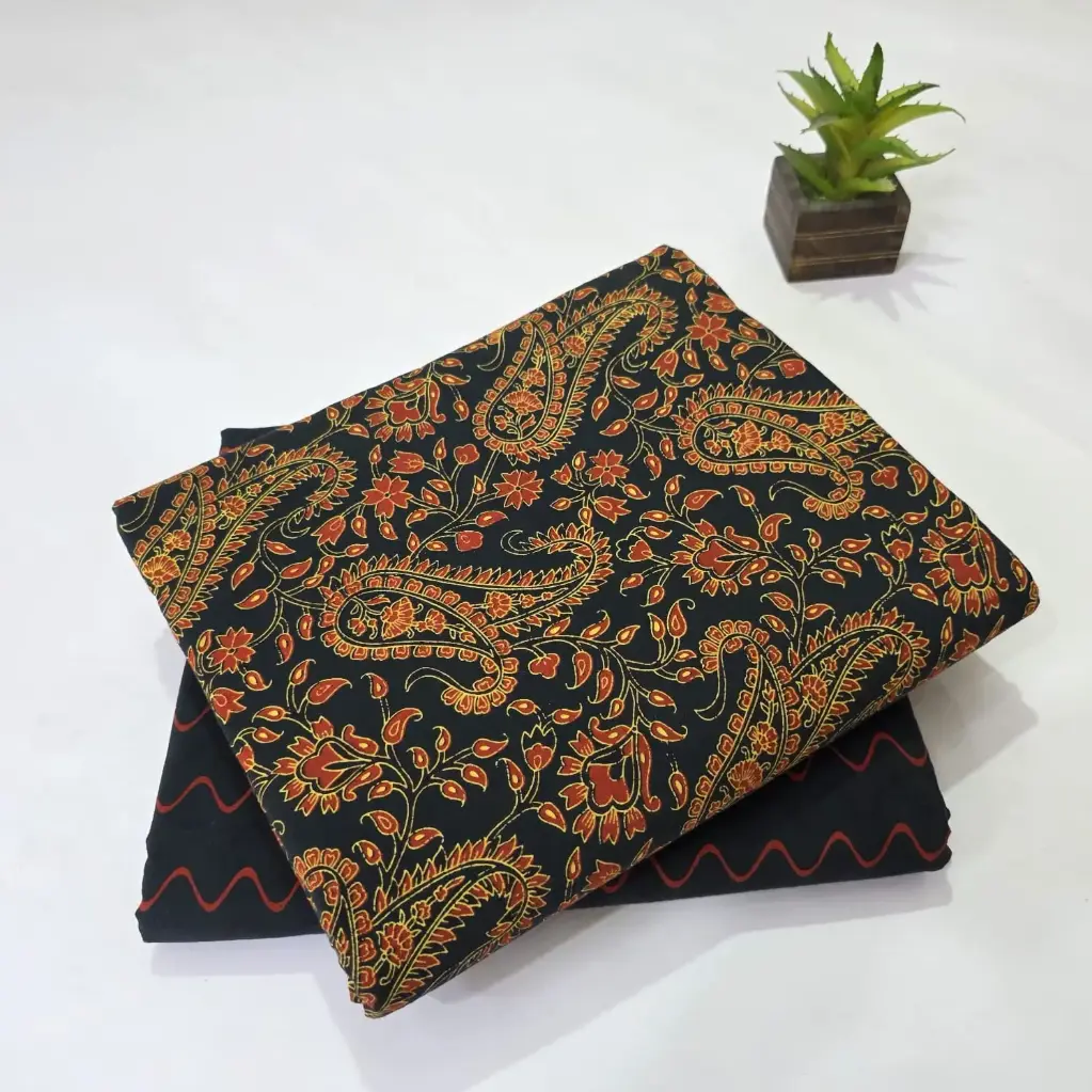 Hand Block Print Cotton Suit Fabric Combo (5m, 2 Pc Set)