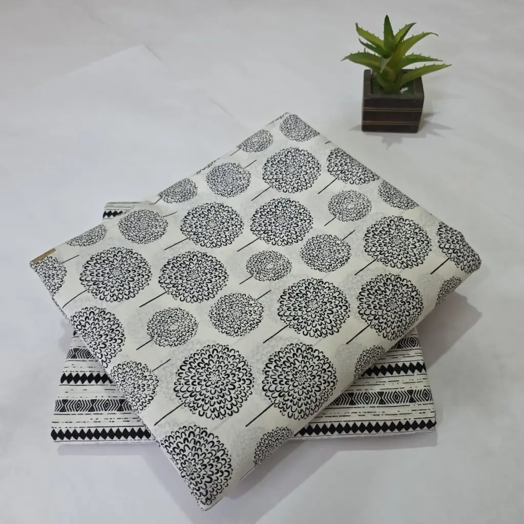 Hand Block Print Cotton Suit Fabric Combo (5m, 2 Pc Set)