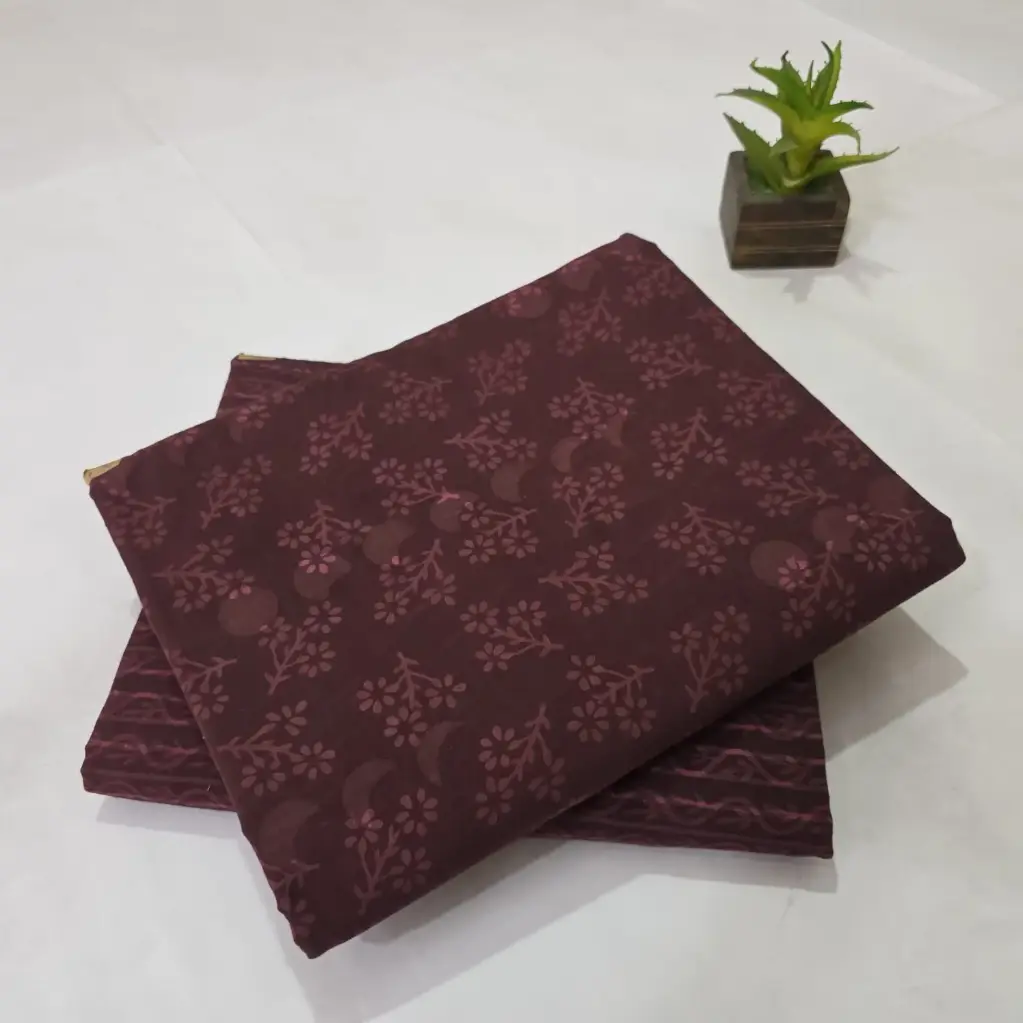 Hand Block Print Cotton Suit Fabric Combo (5m, 2 Pc Set)