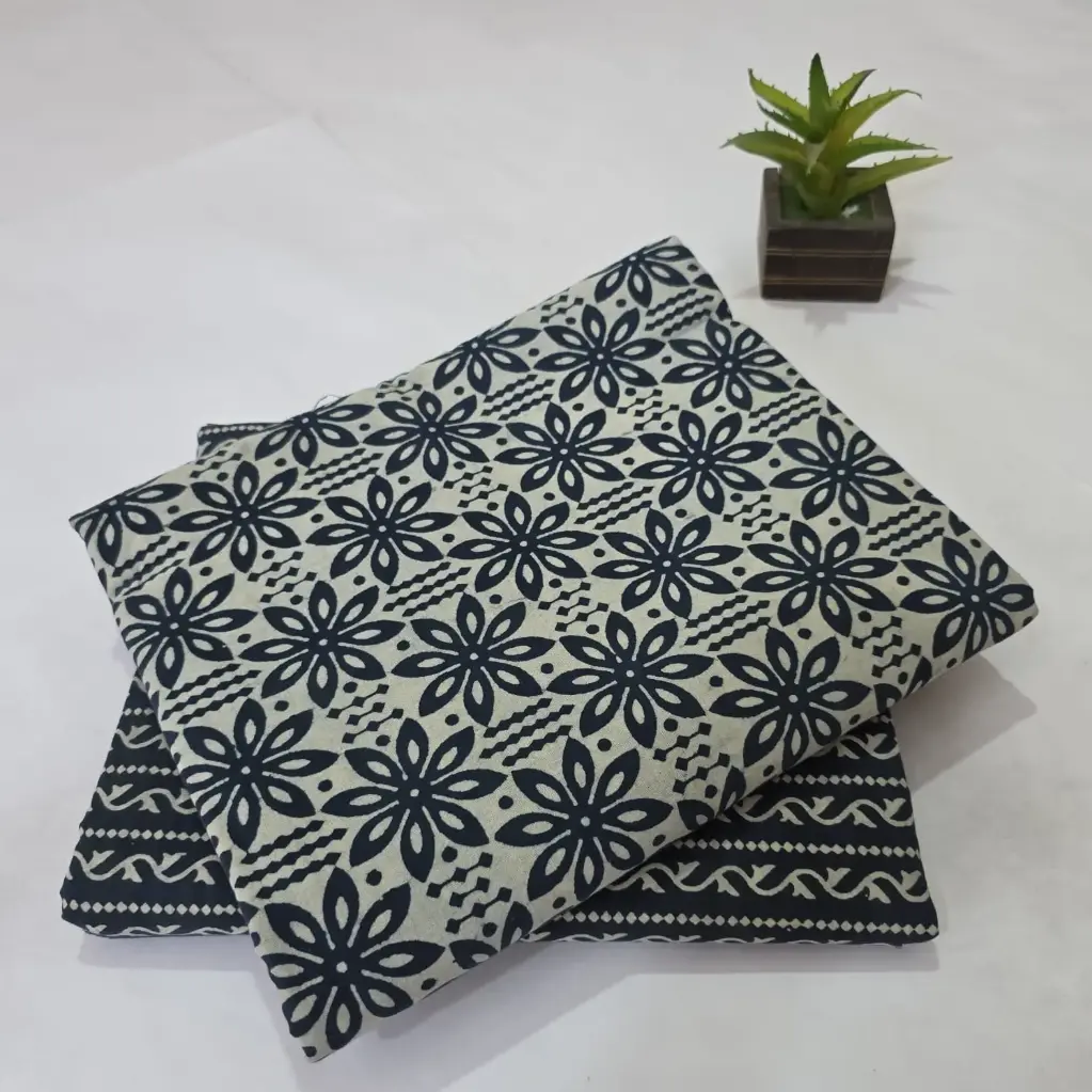 Hand Block Print Cotton Suit Fabric Combo (5m, 2 Pc Set)