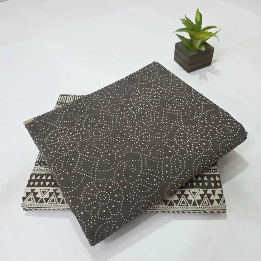 Hand Block Print Cotton Suit Fabric Combo (5m, 2 Pc Set)
