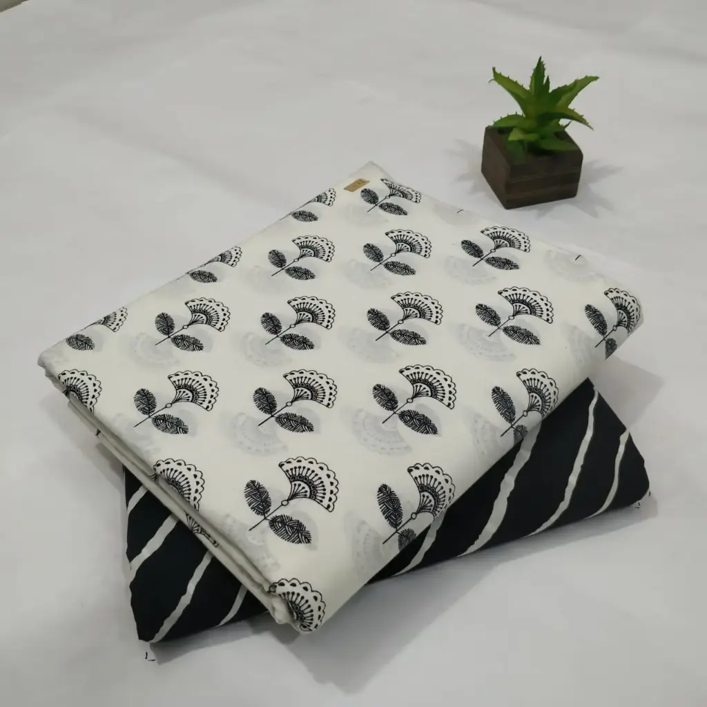 Hand Block Print Cotton Suit Fabric Combo (5m, 2 Pc Set)