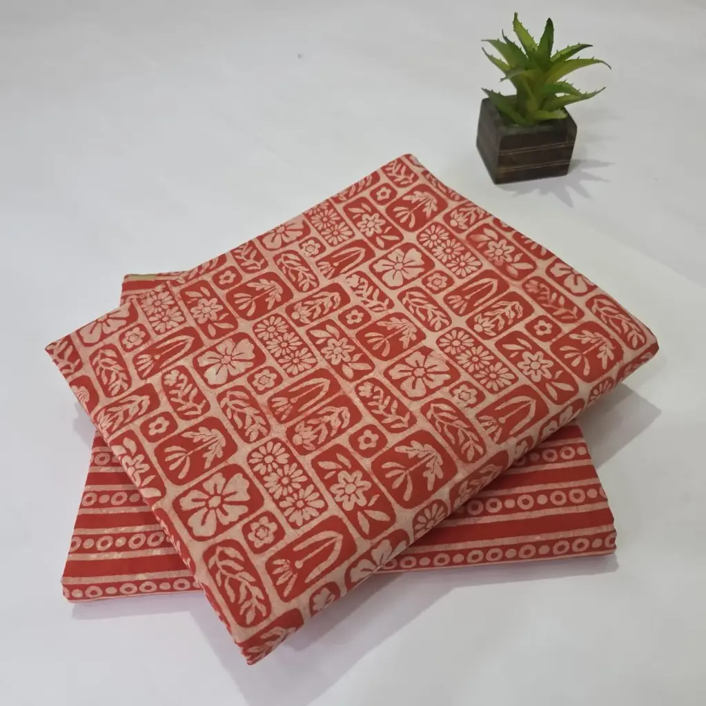 Hand Block Print Cotton Suit Fabric Combo (5m, 2 Pc Set)