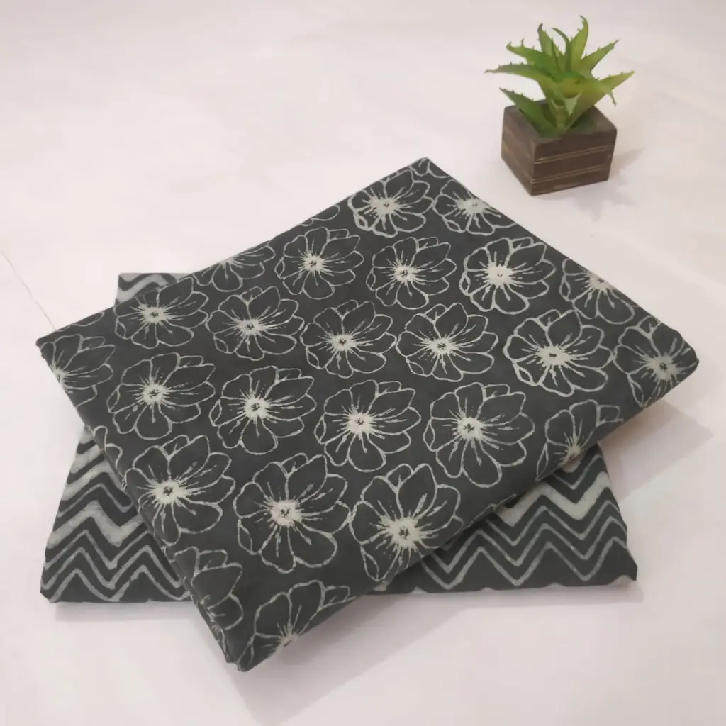 Hand Block Print Cotton Suit Fabric Combo (5m, 2 Pc Set)
