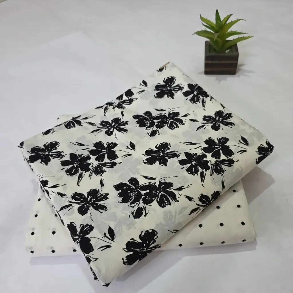 Hand Block Print Cotton Suit Fabric Combo (5m, 2 Pc Set)
