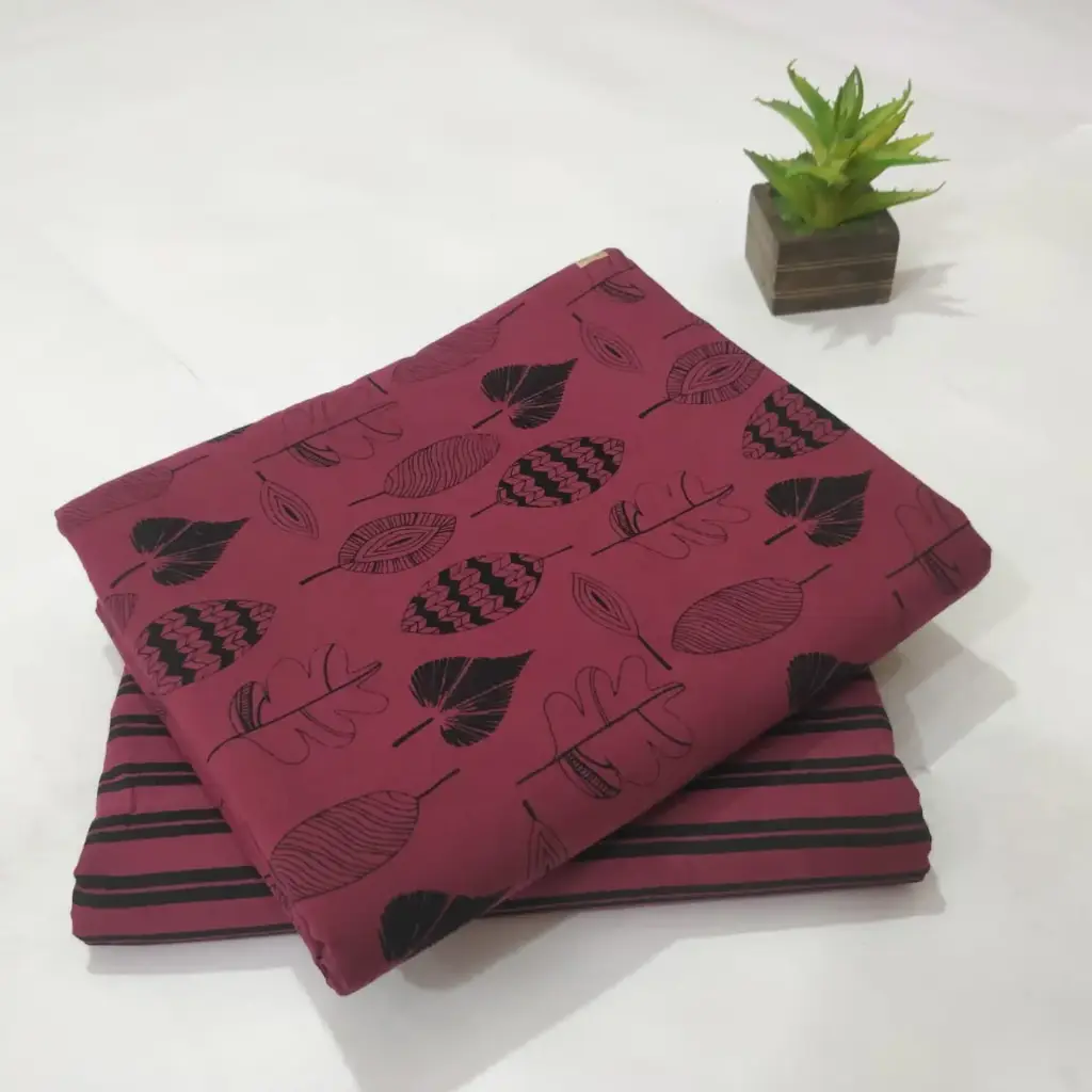 Hand Block Print Cotton Suit Fabric Combo (5m, 2 Pc Set)