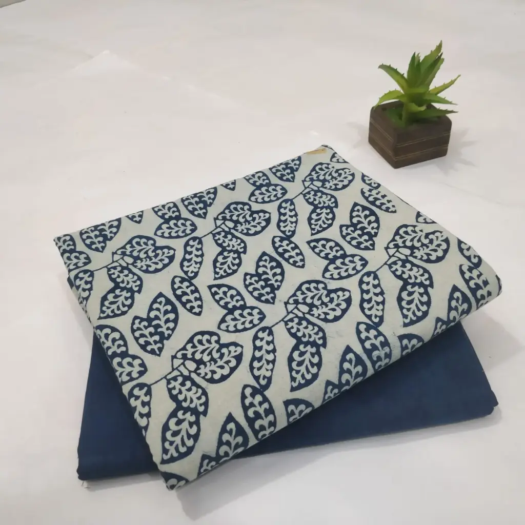 Hand Block Print Cotton Suit Fabric Combo (5m, 2 Pc Set)