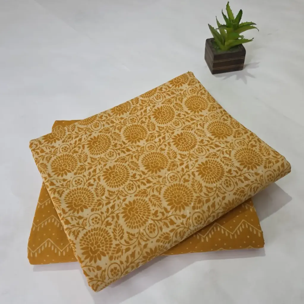 Hand Block Print Cotton Suit Fabric Combo (5m, 2 Pc Set)