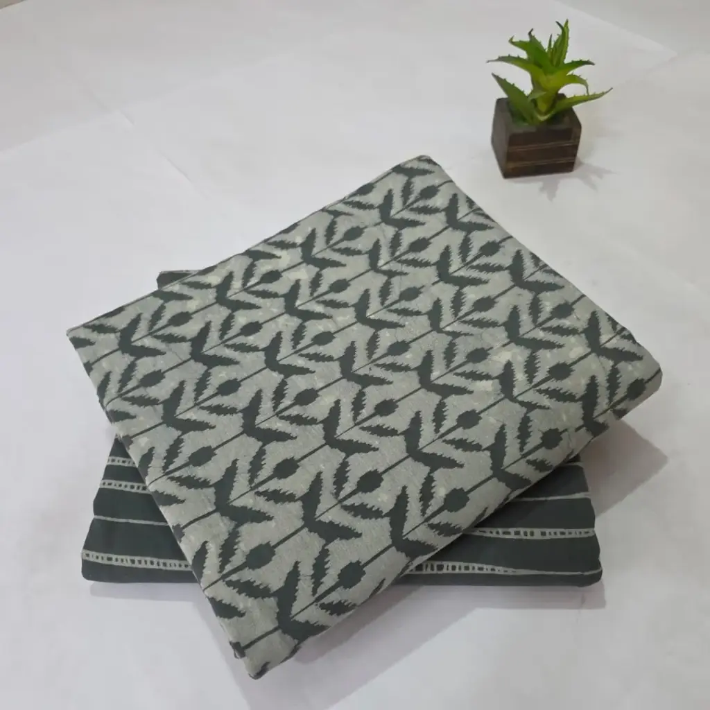 Hand Block Print Cotton Suit Fabric Combo (5m, 2 Pc Set)