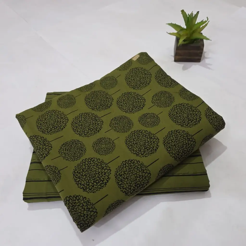 Hand Block Print Cotton Suit Fabric Combo (5m, 2 Pc Set) 