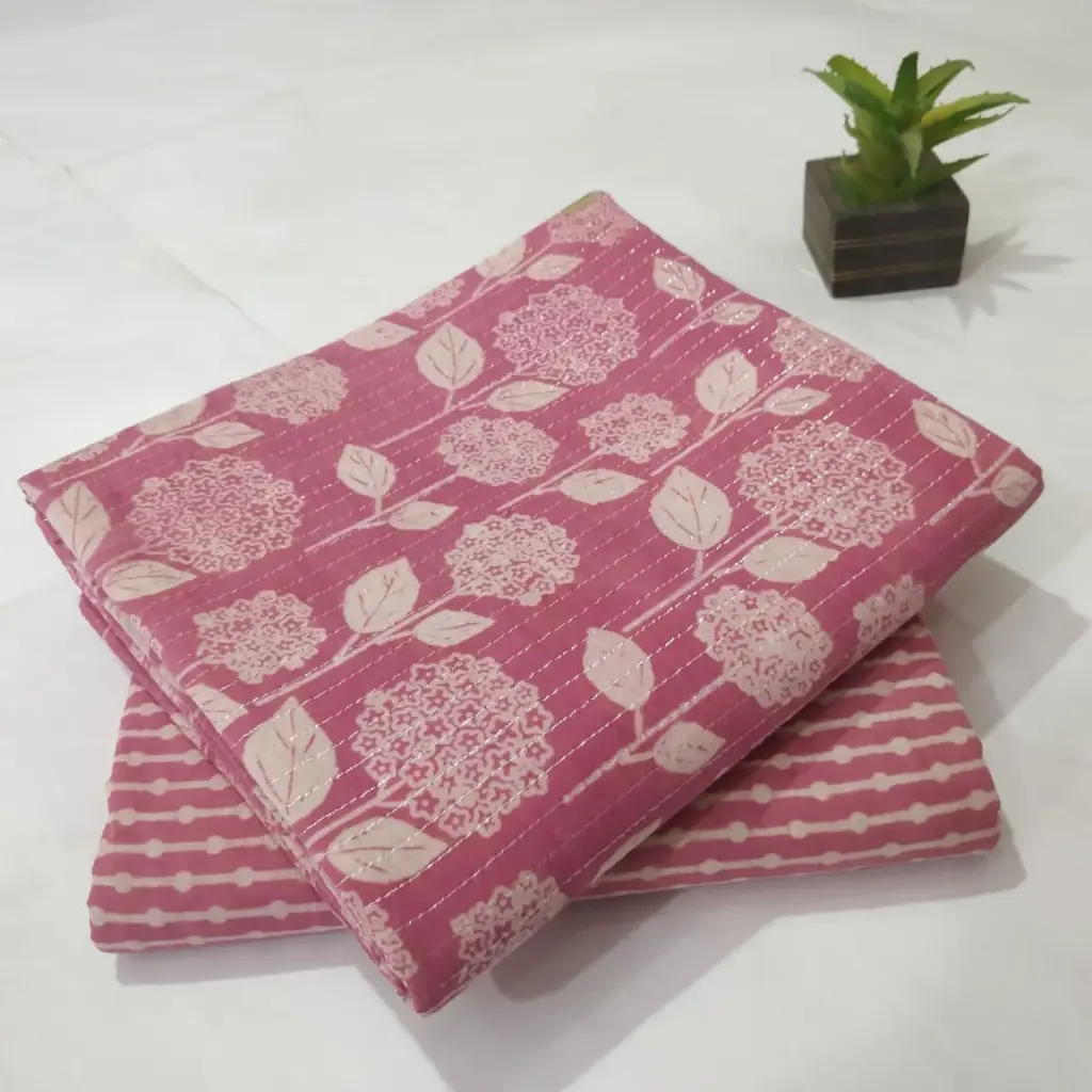 Hand Block Print Cotton Suit Fabric Combo (5m, 2 Pc Set)