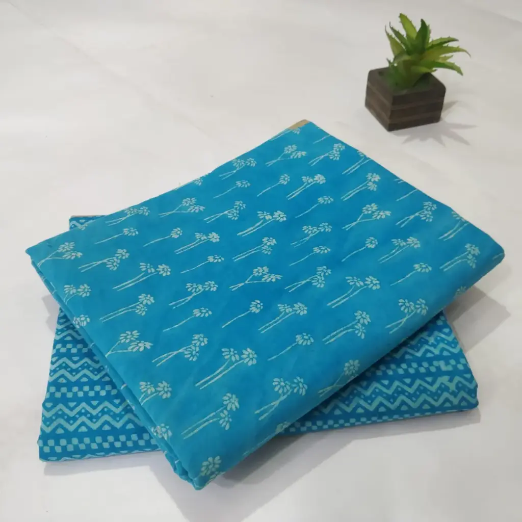 Hand Block Print Cotton Suit Fabric Combo (5m, 2 Pc Set)