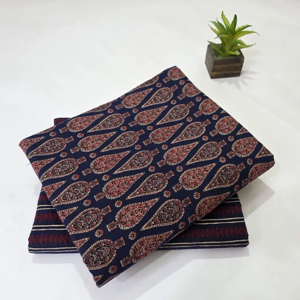 Hand Block Print Cotton Suit Fabric Combo (5m, 2 Pc Set)