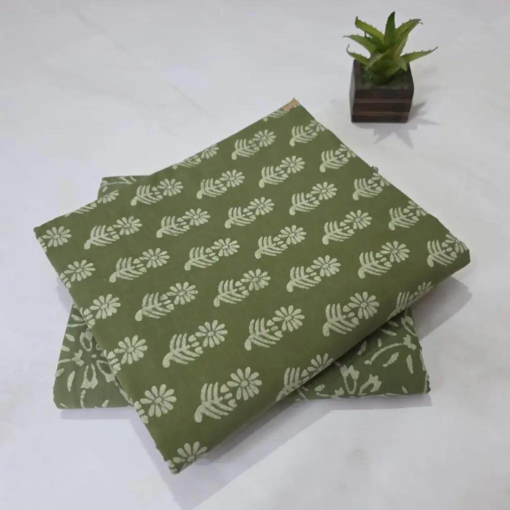 Hand Block Print Cotton Suit Fabric Combo (5m, 2 Pc Set)