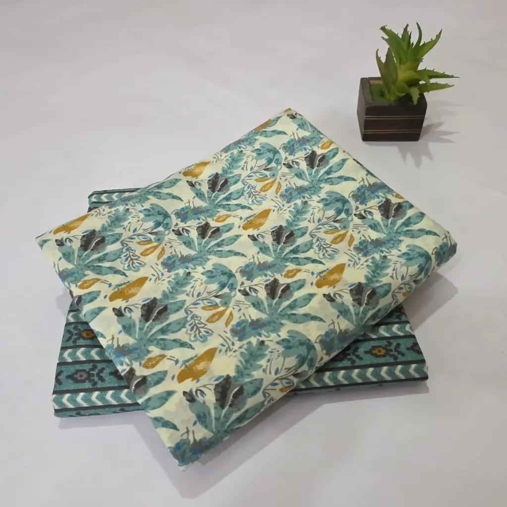 Hand Block Print Cotton Suit Fabric Combo (5m, 2 Pc Set)