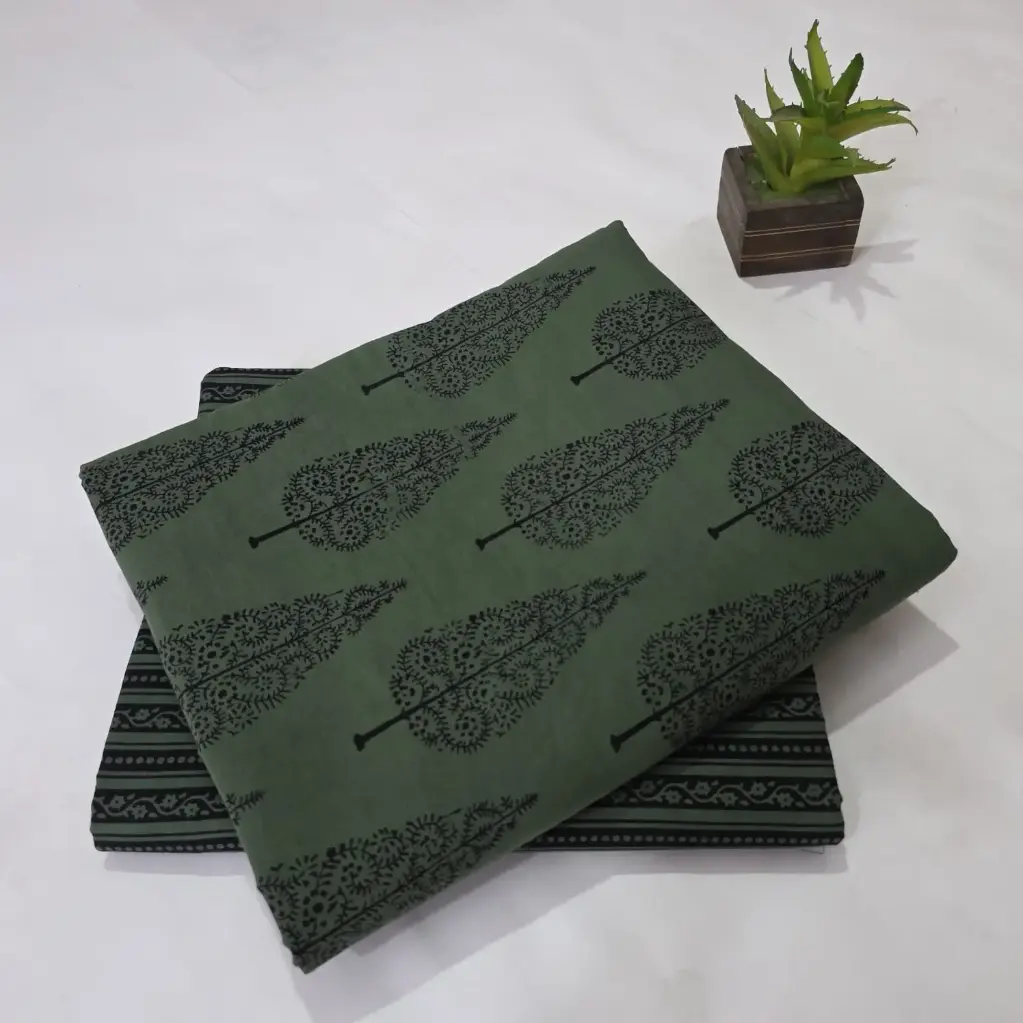Hand Block Print Cotton Suit Fabric Combo (5m, 2 Pc Set)