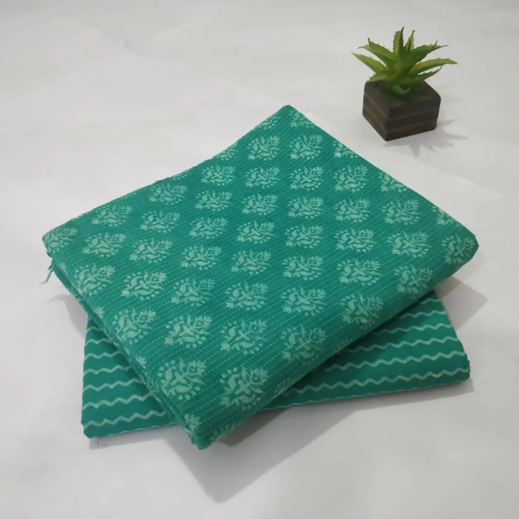 Hand Block Print Cotton Suit Fabric Combo (5m, 2 Pc Set)
