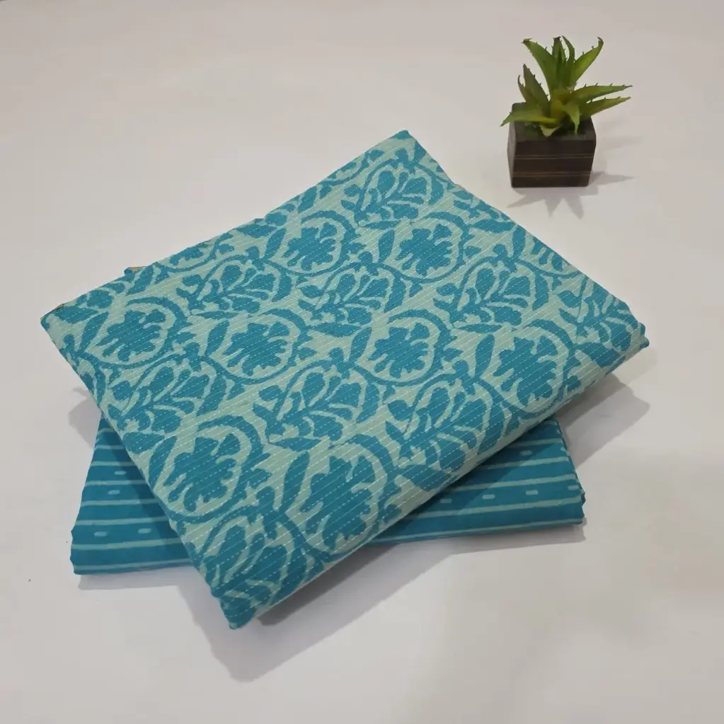 Hand Block Print Cotton Suit Fabric Combo (5m, 2 Pc Set)