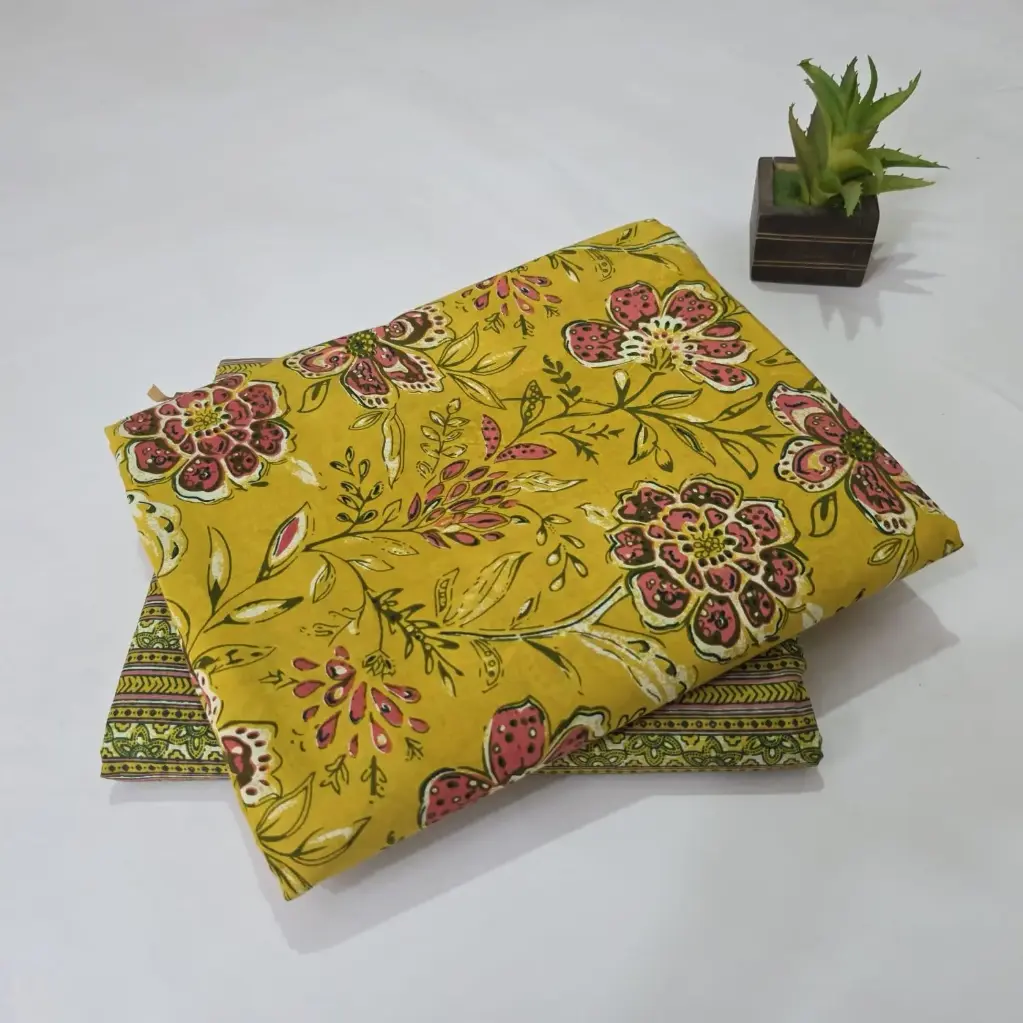 Hand Block Print Cotton Suit Fabric Combo (5m, 2 Pc Set)