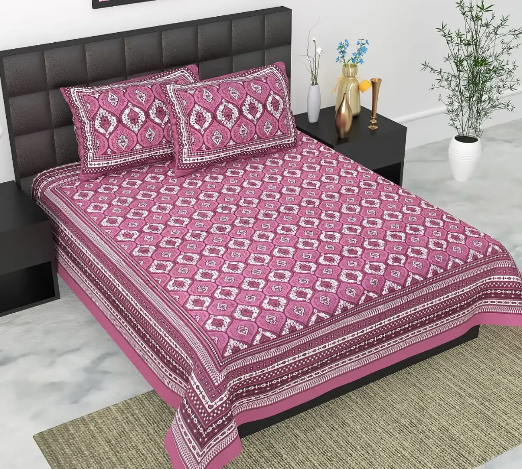Premium Cotton Block Printed Double Bed Bedsheet Set | 100% Pure Cotton | 90×100 Inches with 2 Pillow Covers | Soft & Lightweight 