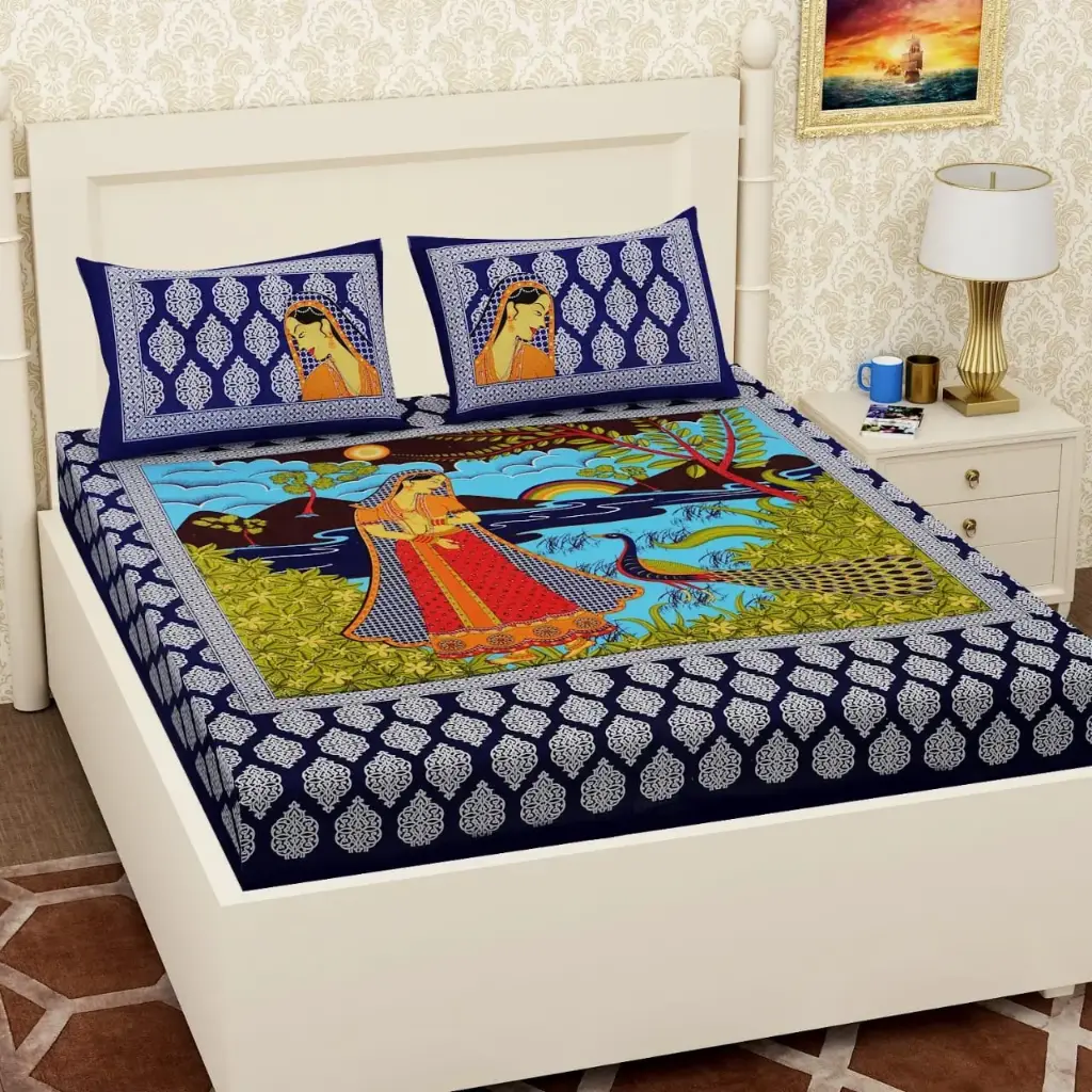 Premium Cotton Block Printed Double Bed Bedsheet Set | 100% Pure Cotton | 90×100 Inches with 2 Pillow Covers | Soft & Lightweight 
