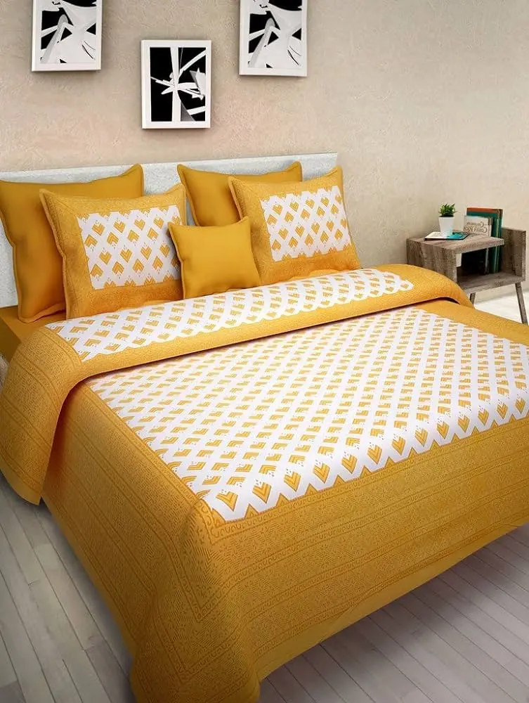 Premium Cotton Block Printed Double Bed Bedsheet Set | 100% Pure Cotton | 90×100 Inches with 2 Pillow Covers | Soft & Lightweight