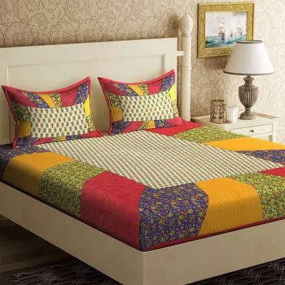 Premium Cotton Block Printed Double Bed Bedsheet Set | 100% Pure Cotton | 90×100 Inches with 2 Pillow Covers | Soft & Lightweight 