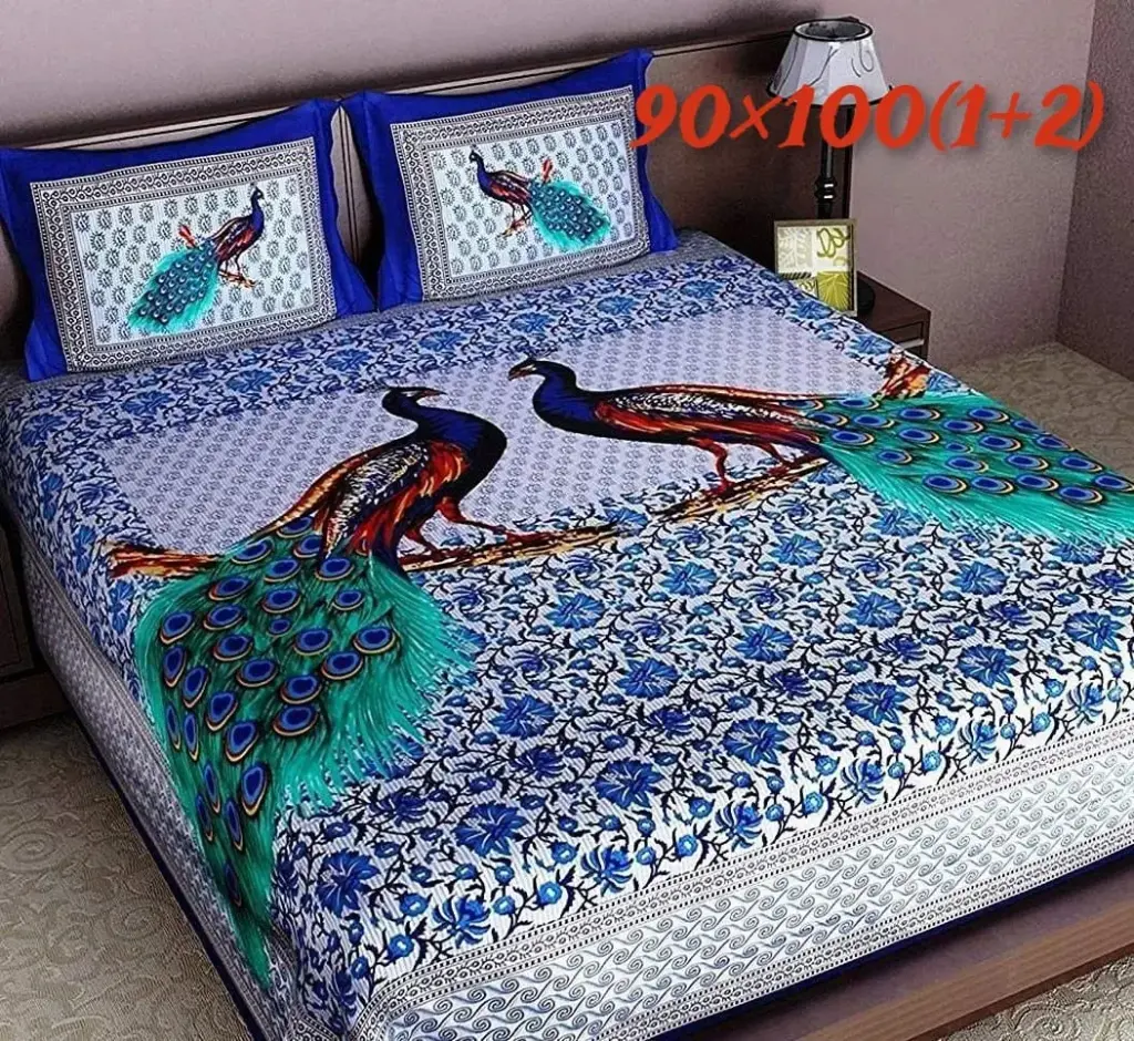 Premium Cotton Block Printed Double Bed Bedsheet Set | 100% Pure Cotton | 90×100 Inches with 2 Pillow Covers | Soft & Lightweight