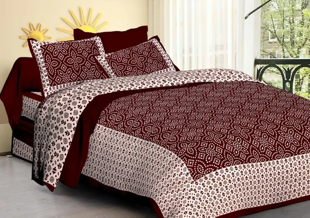 Premium Cotton Block Printed Double Bed Bedsheet Set | 100% Pure Cotton | 90×100 Inches with 2 Pillow Covers | Soft & Lightweight