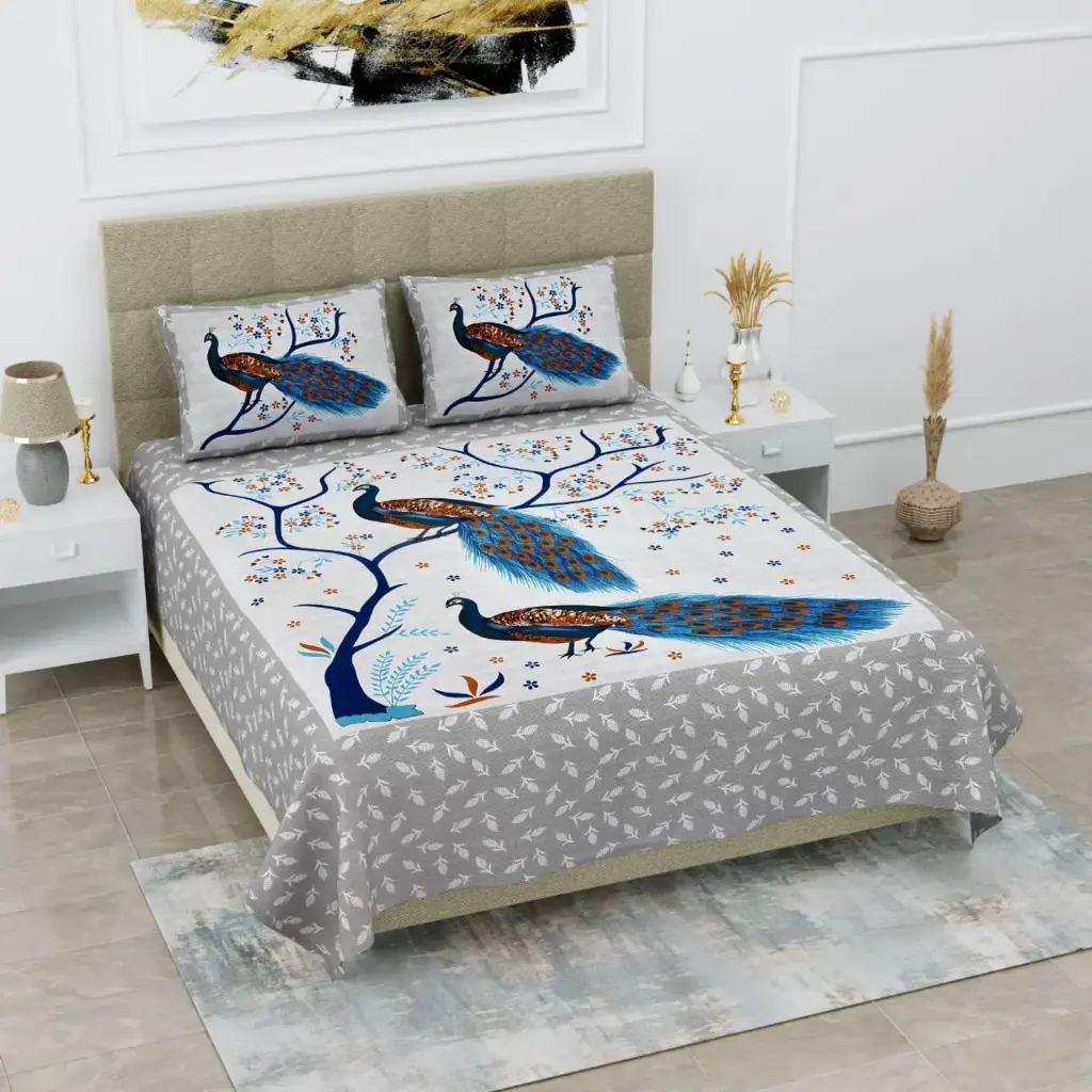 Premium Cotton Block Printed Double Bed Bedsheet Set | 100% Pure Cotton | 90×100 Inches with 2 Pillow Covers | Soft & Lightweight