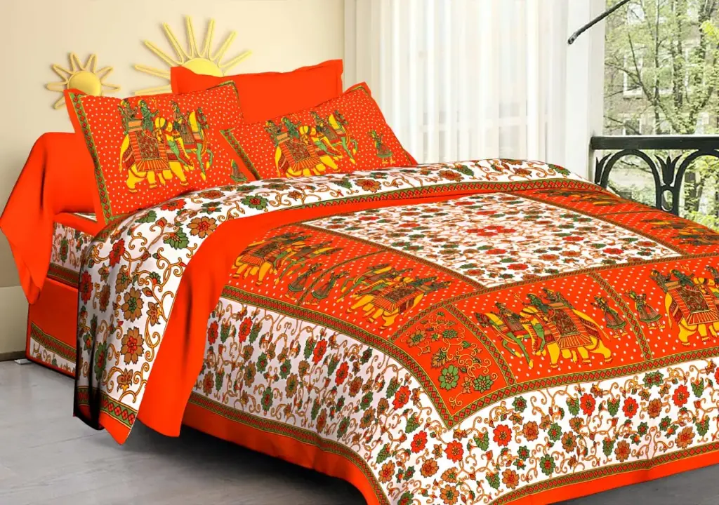 Premium Cotton Block Printed Double Bed Bedsheet Set | 100% Pure Cotton | 90×100 Inches with 2 Pillow Covers | Soft & Lightweight