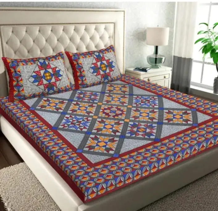 Premium Cotton Block Printed Double Bed Bedsheet Set | 100% Pure Cotton | 90×100 Inches with 2 Pillow Covers | Soft & Lightweight