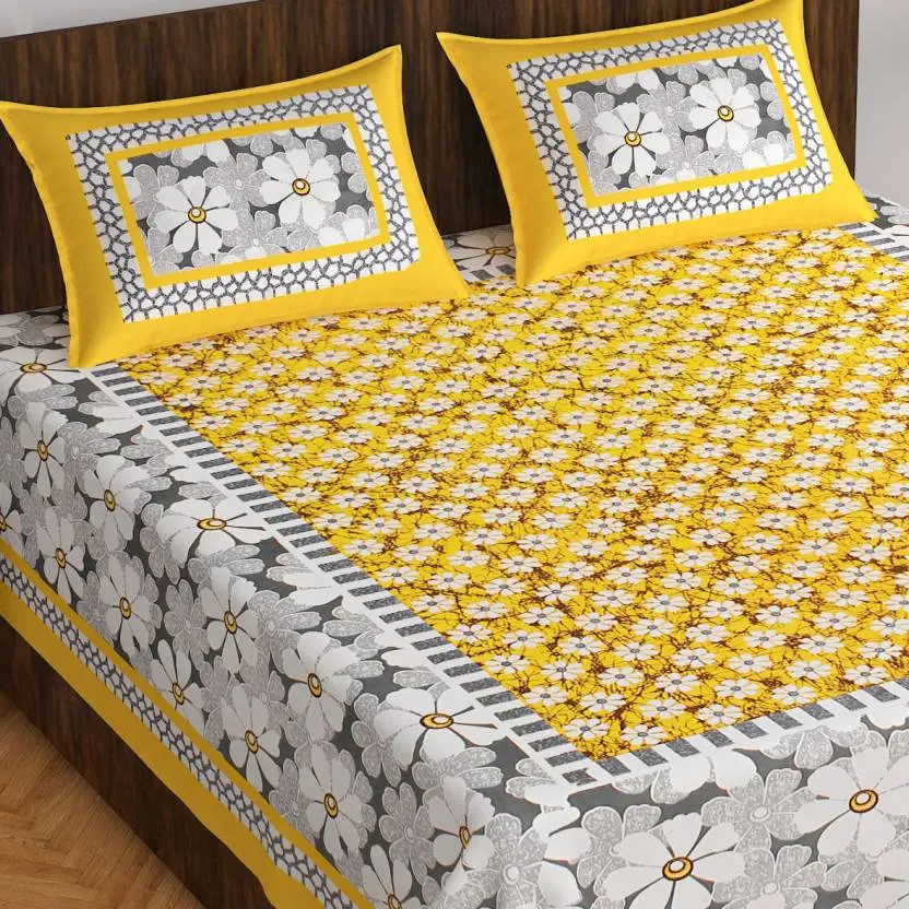 Premium Cotton Block Printed Double Bed Bedsheet Set | 100% Pure Cotton | 90×100 Inches with 2 Pillow Covers | Soft & Lightweight