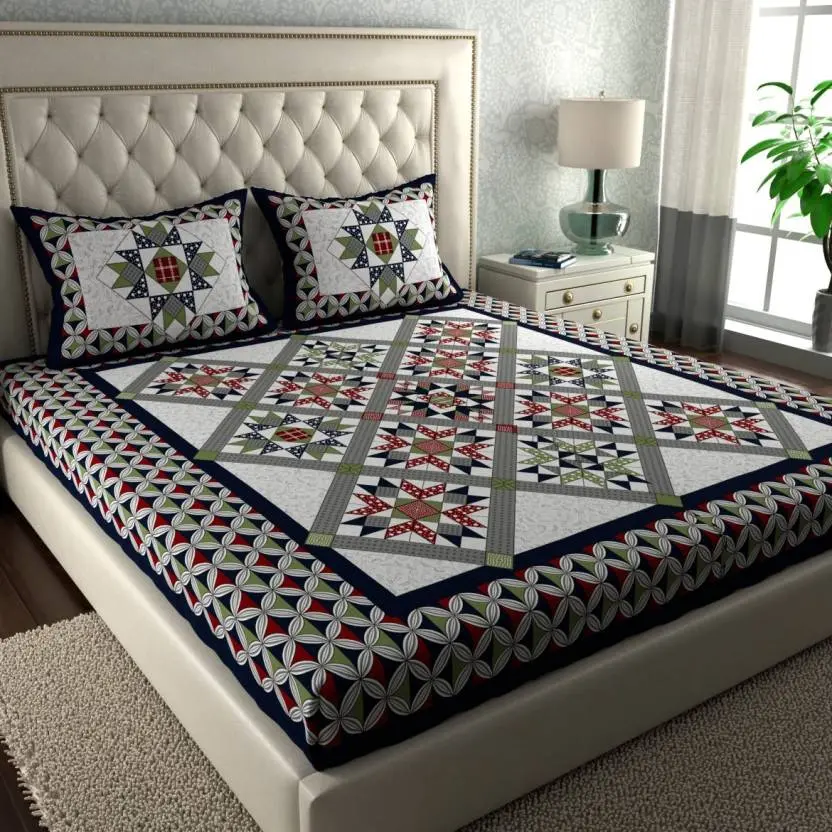 Premium Cotton Block Printed Double Bed Bedsheet Set | 100% Pure Cotton | 90×100 Inches with 2 Pillow Covers | Soft & Lightweight