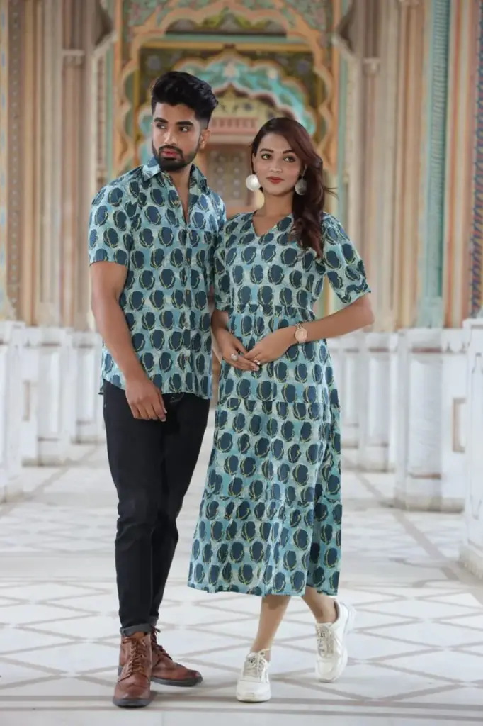 Traditional Bagru Hand Block Printed Cotton Long Dress | Front Open One Piece with Wooden Buttons