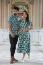 Traditional Bagru Hand Block Printed Cotton Long Dress | Front Open One Piece with Wooden Buttons