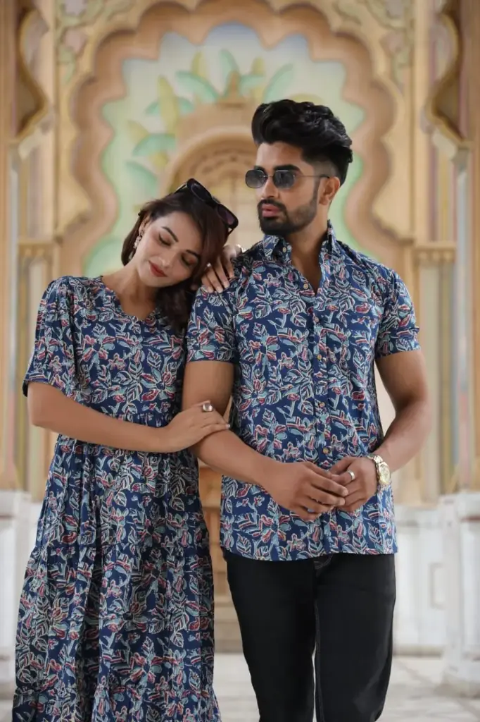 Traditional Bagru Hand Block Printed Cotton Long Dress | Front Open One Piece with Wooden Buttons (S 38, S 38)