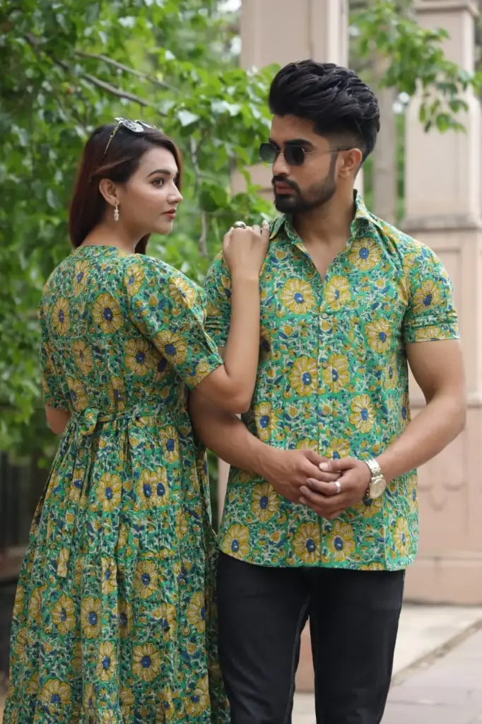 Traditional Bagru Hand Block Printed Cotton Long Dress | Front Open One Piece with Wooden Buttons