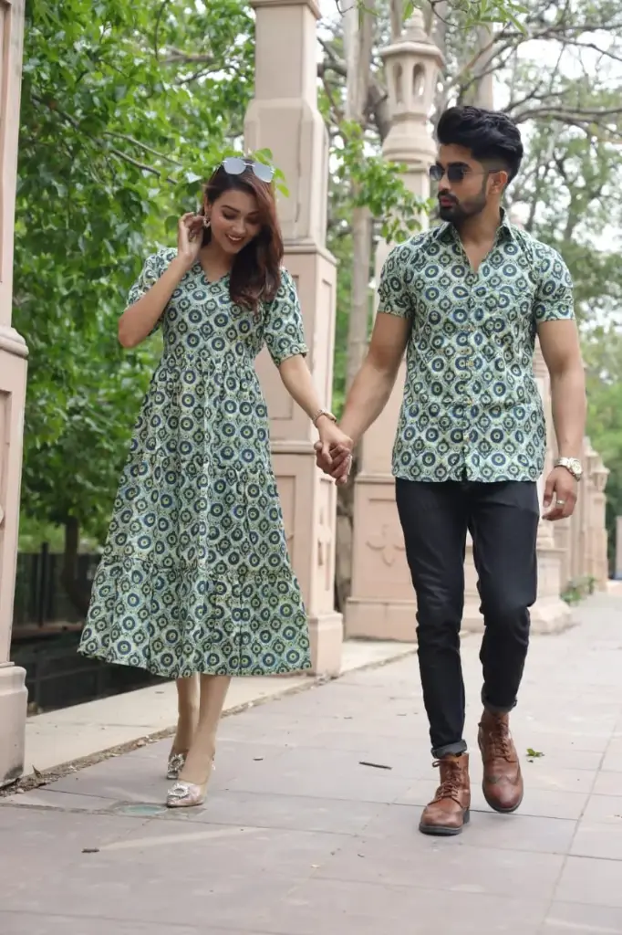 Traditional Bagru Hand Block Printed Cotton Long Dress | Front Open One Piece with Wooden Buttons