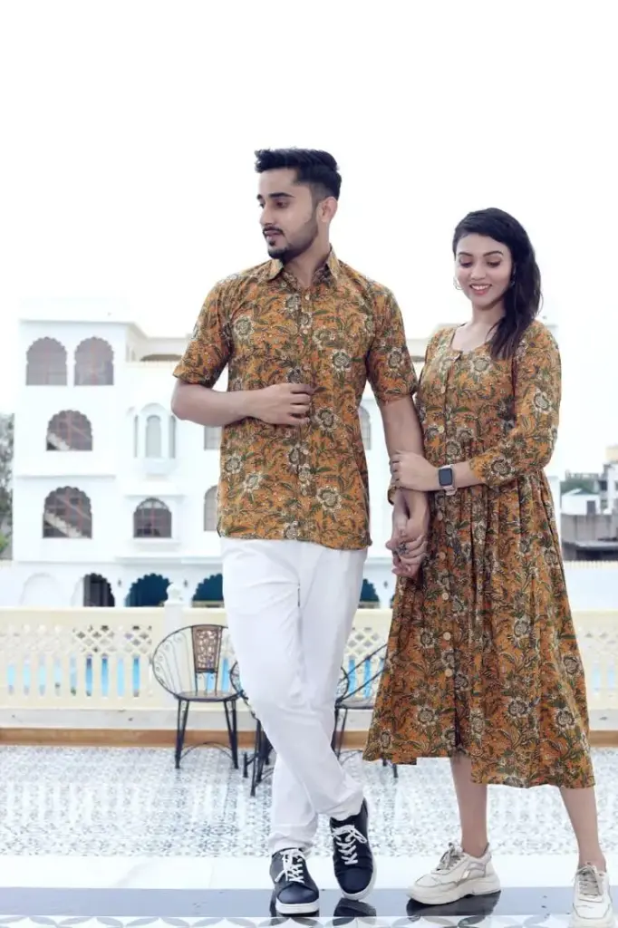 Traditional Bagru Hand Block Printed Cotton Long Dress | Front Open One Piece with Wooden Buttons 