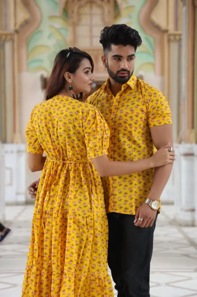 Traditional Bagru Hand Block Printed Cotton Long Dress | Front Open One Piece with Wooden Buttons