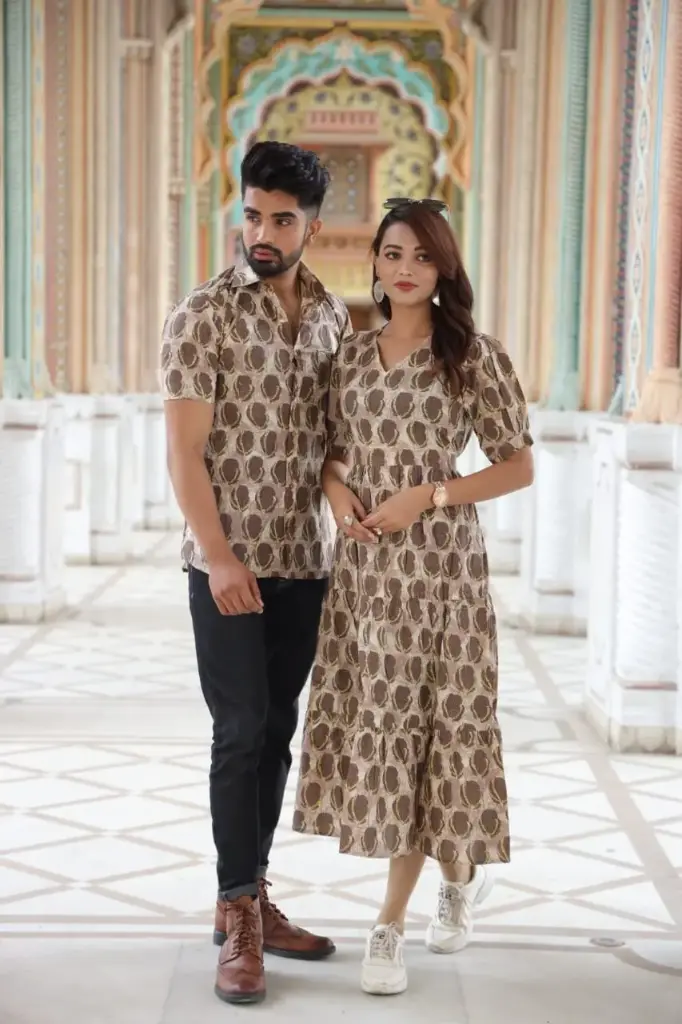 Traditional Bagru Hand Block Printed Cotton Long Dress | Front Open One Piece with Wooden Buttons