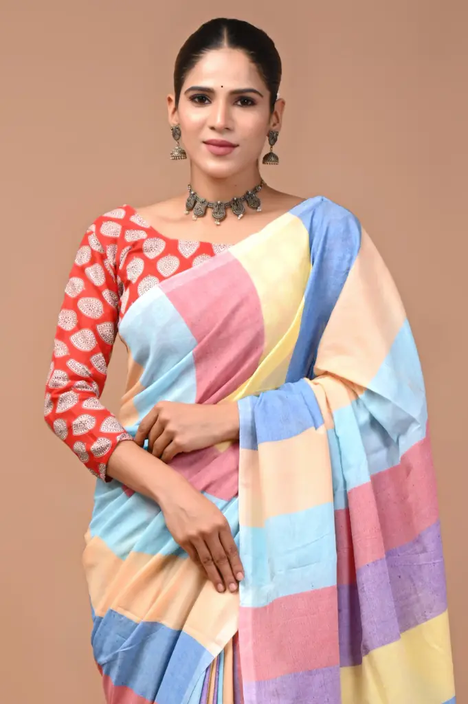 Premium Khadi Cotton Saree with Extra Blouse – Summer Special