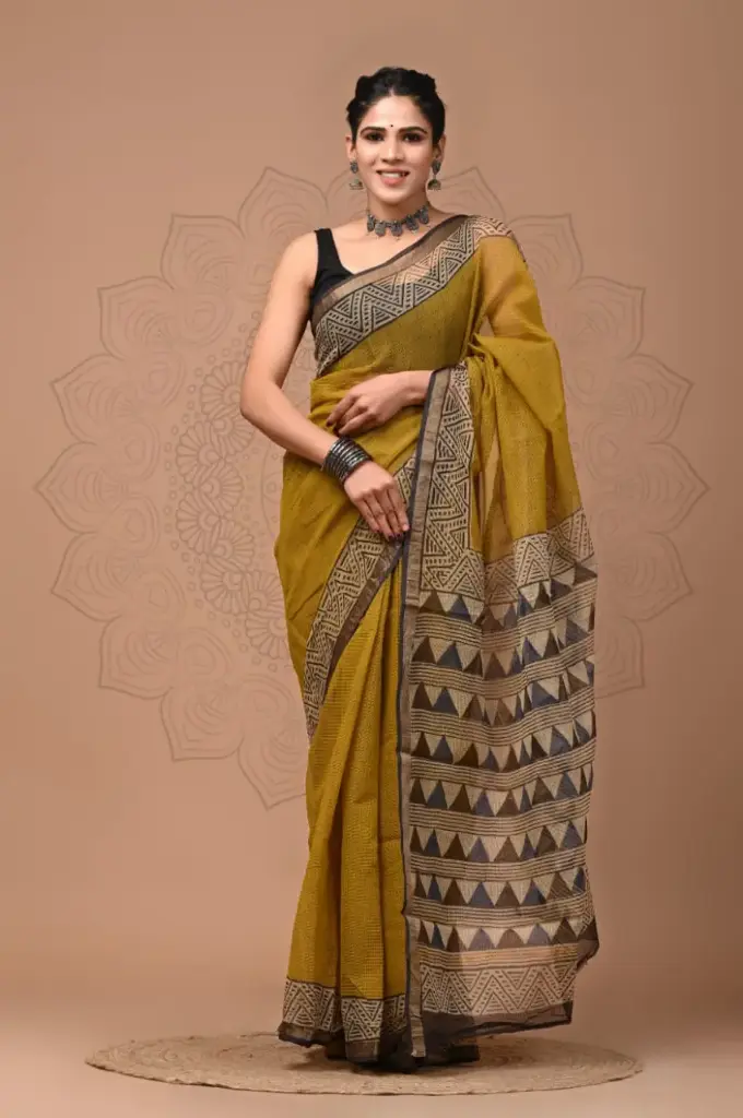 Premium Handcrafted Kota Doriya Saree – Hand Block Printed (Dabu, Bagru, Jahota) with Blouse Piece