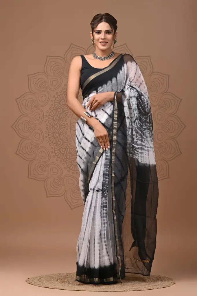 Premium Handcrafted Kota Doriya Saree – Hand Block Printed (Dabu, Bagru, Jahota) with Blouse Piece