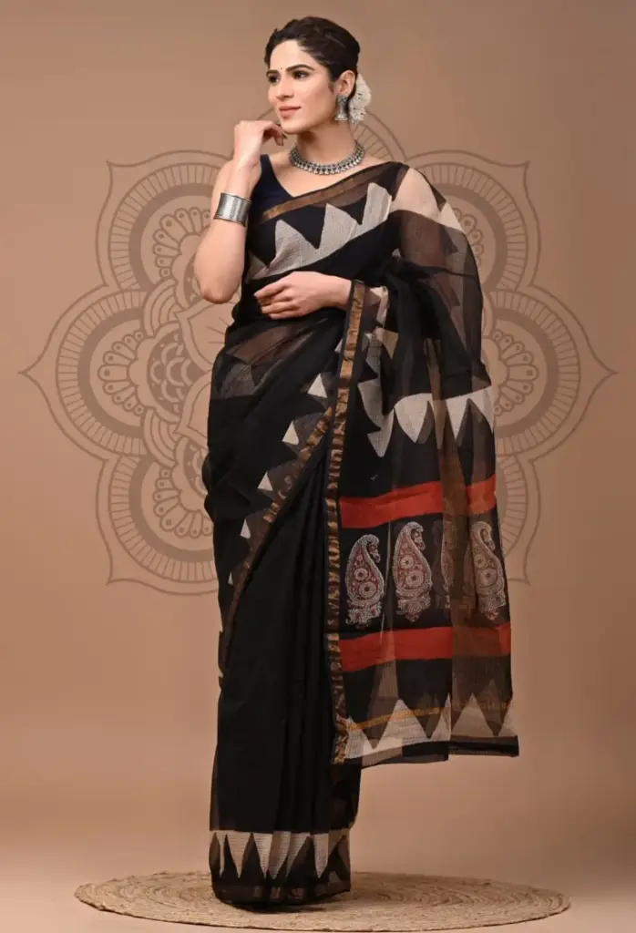 Premium Handcrafted Kota Doriya Saree – Hand Block Printed (Dabu, Bagru, Jahota) with Blouse Piece