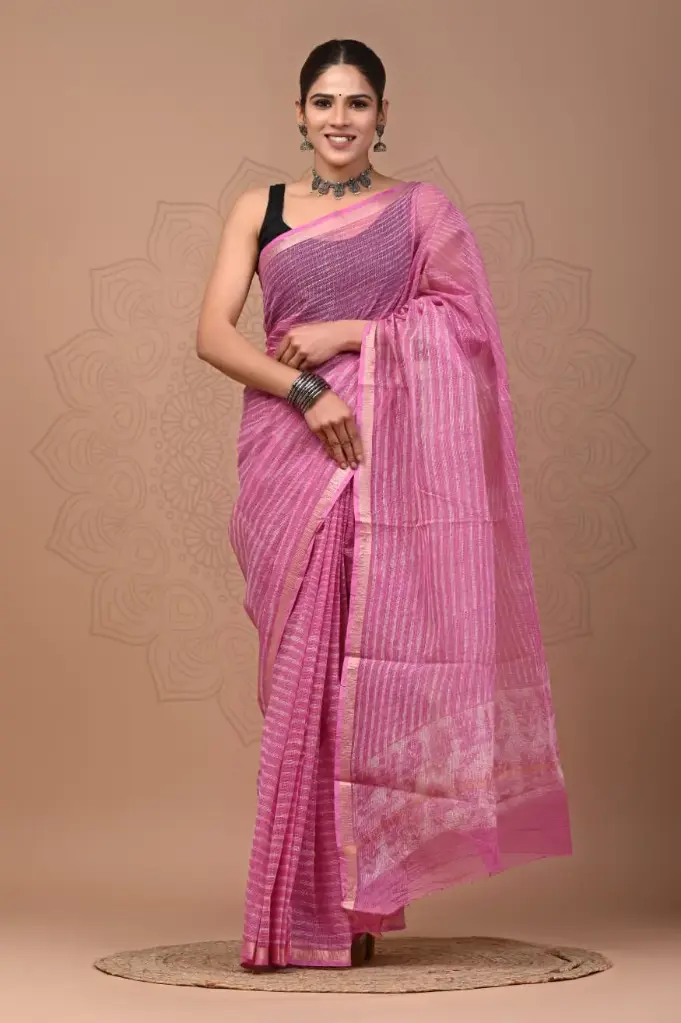 Premium Handcrafted Kota Doriya Saree – Hand Block Printed (Dabu, Bagru, Jahota) with Blouse Piece