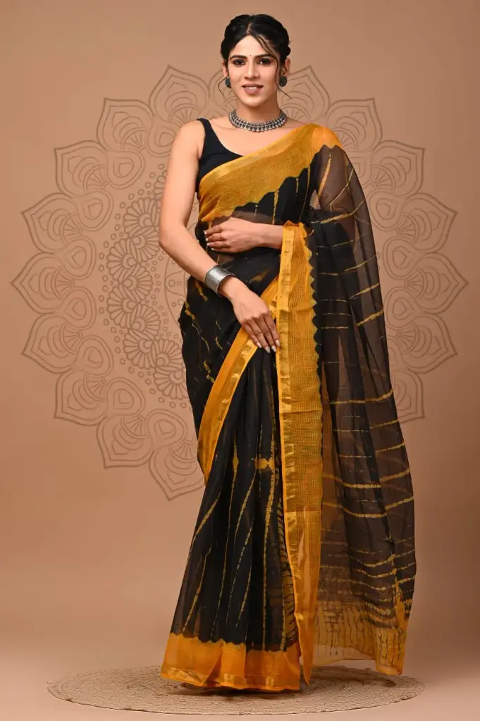 Premium Handcrafted Kota Doriya Saree – Hand Block Printed (Dabu, Bagru, Jahota) with Blouse Piece