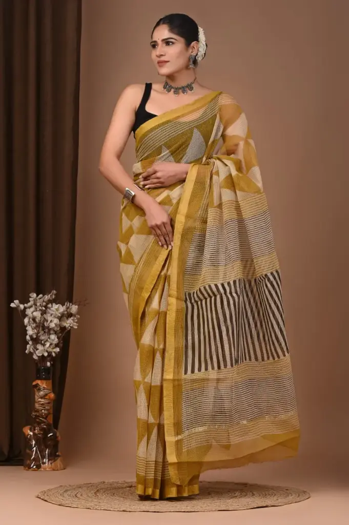 Premium Handcrafted Kota Doriya Saree – Hand Block Printed (Dabu, Bagru, Jahota) with Blouse Piece